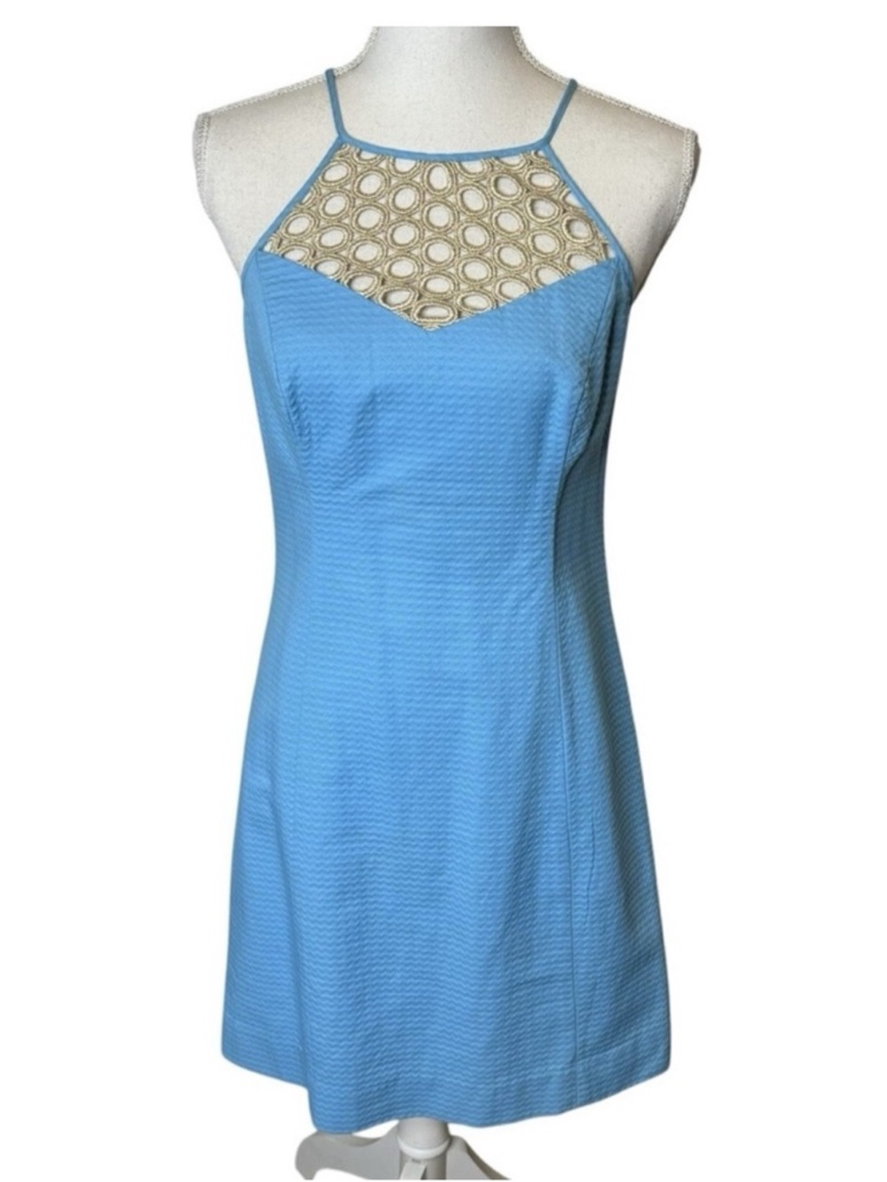 NWOT Lilly Pulitzer Latina Seaspray Blue & Gold Shift Dress Size 00